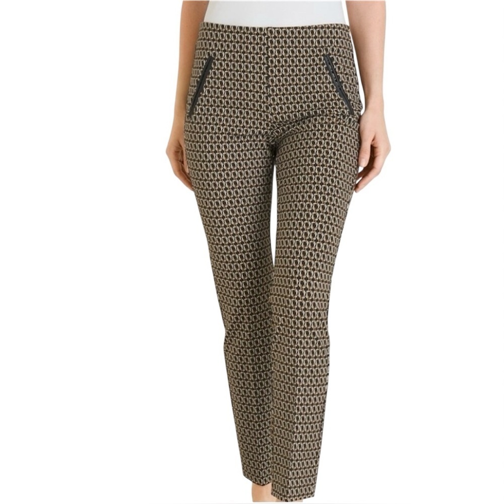 NWT Chicos So Slimming Juliet Geo Links Ankle Pant Black Tan Size 1.5R (US 10)